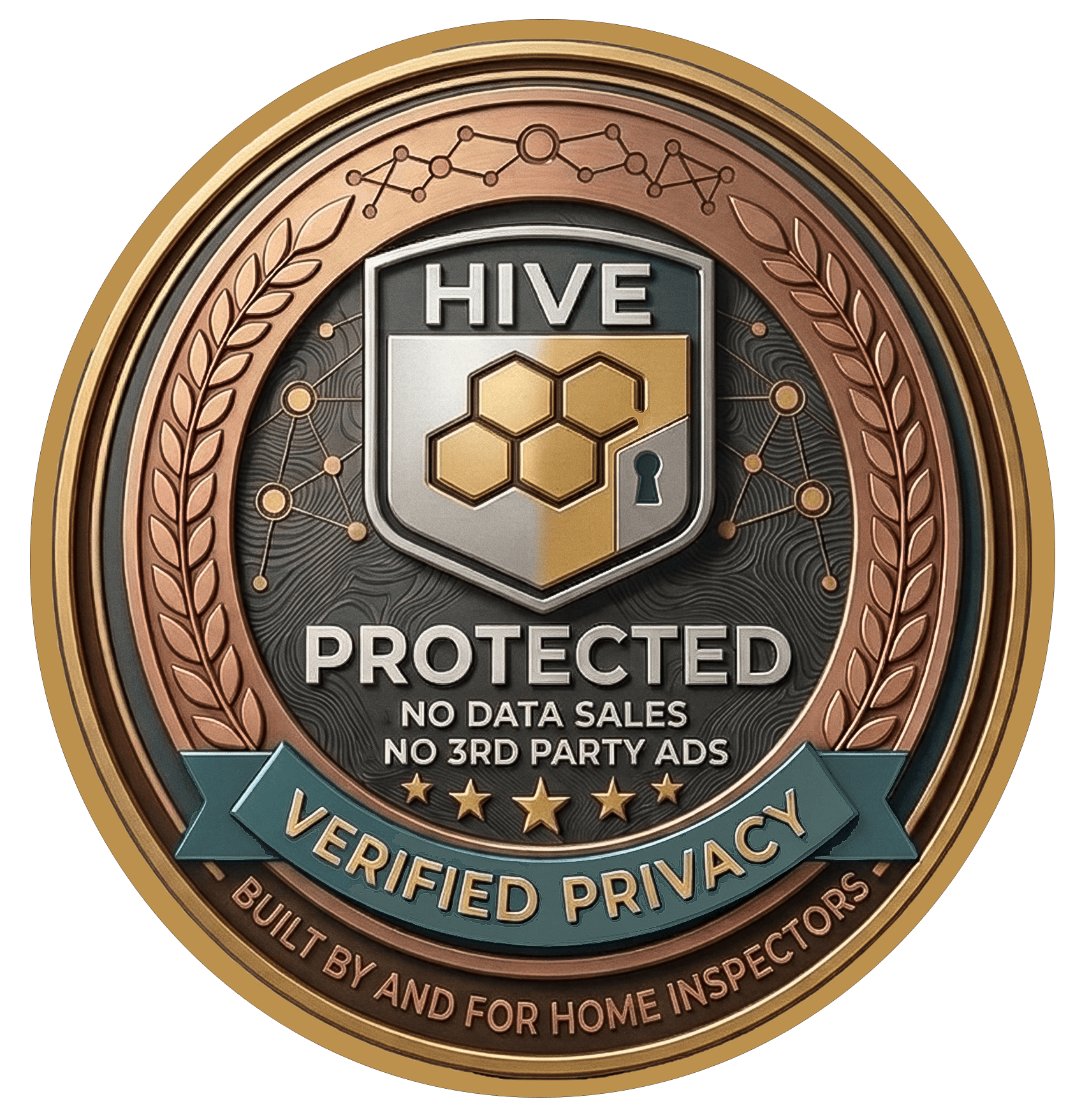Hive Protected - Verified Privacy: No data sales, no third-party ads. Built by and for home inspectors.